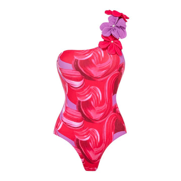 2024 3D Flower One Piece Swimsuit and Skirt Swimwear Women One Shoulder Bodysuit Monokini  Swim Suit Bathing Suit Beachwear