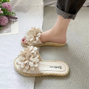 2023 Summer Women's Flat Bottomed Casual Beach Slippers Soft Sole Non Slip Flower Home Casual Slippers Outdoor Holiday Slippers