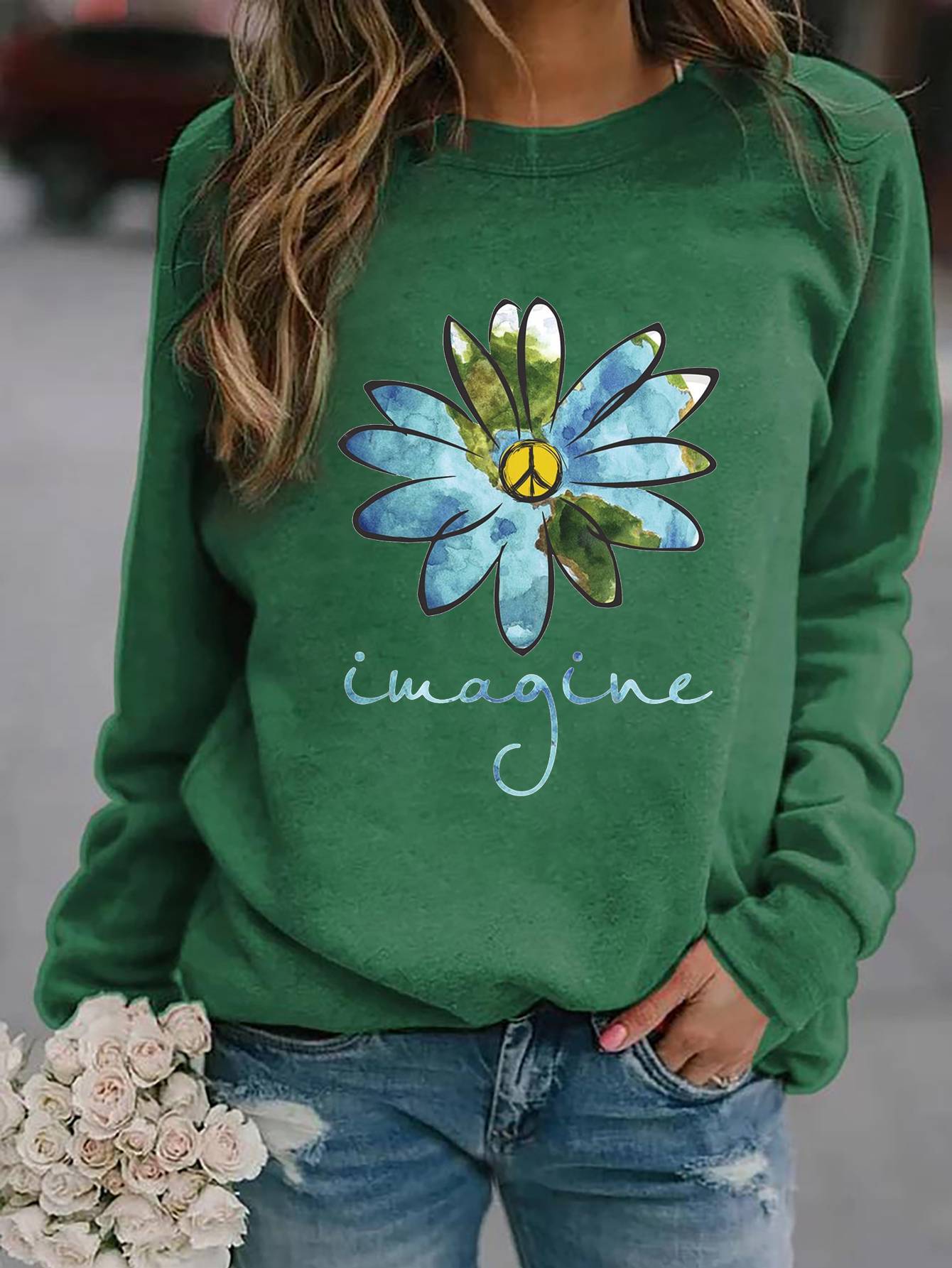 Imagine Peace Flower Women’s Sweatshirt - Outlets Forever