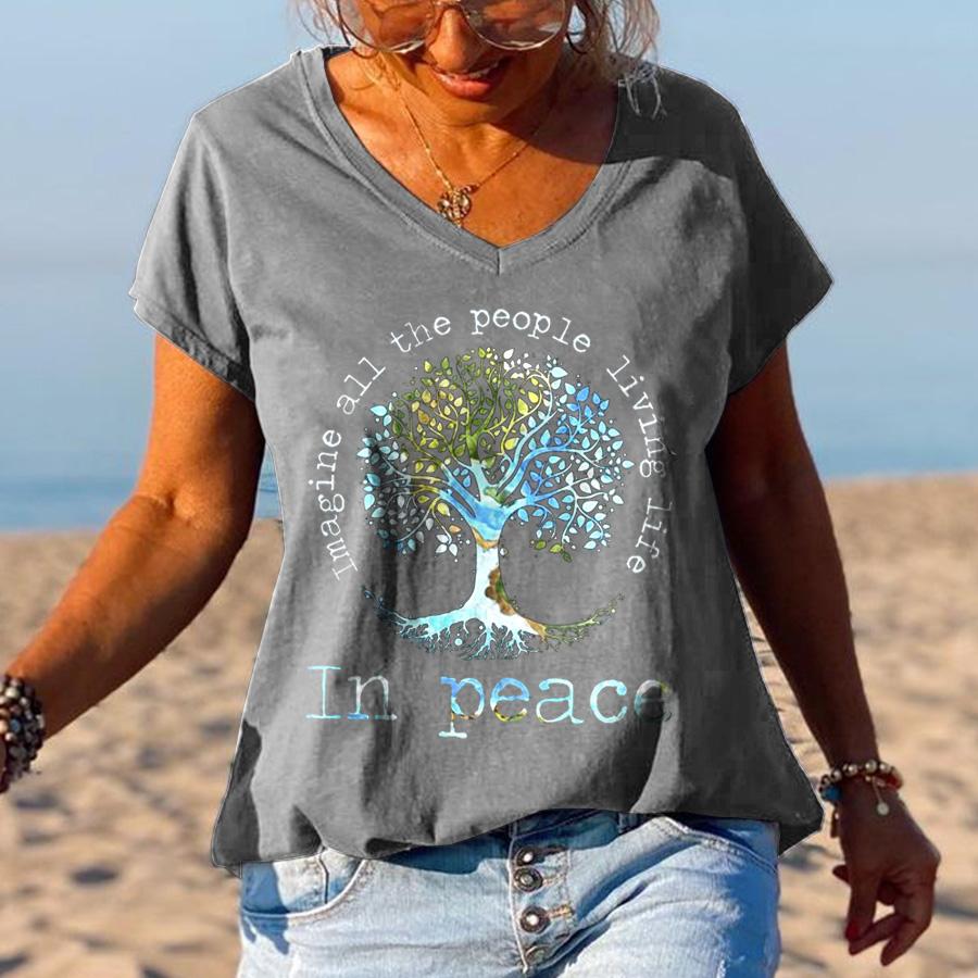 Imagine All The People Living Life Tree Of Life Graphic Tee - Outlets Forever