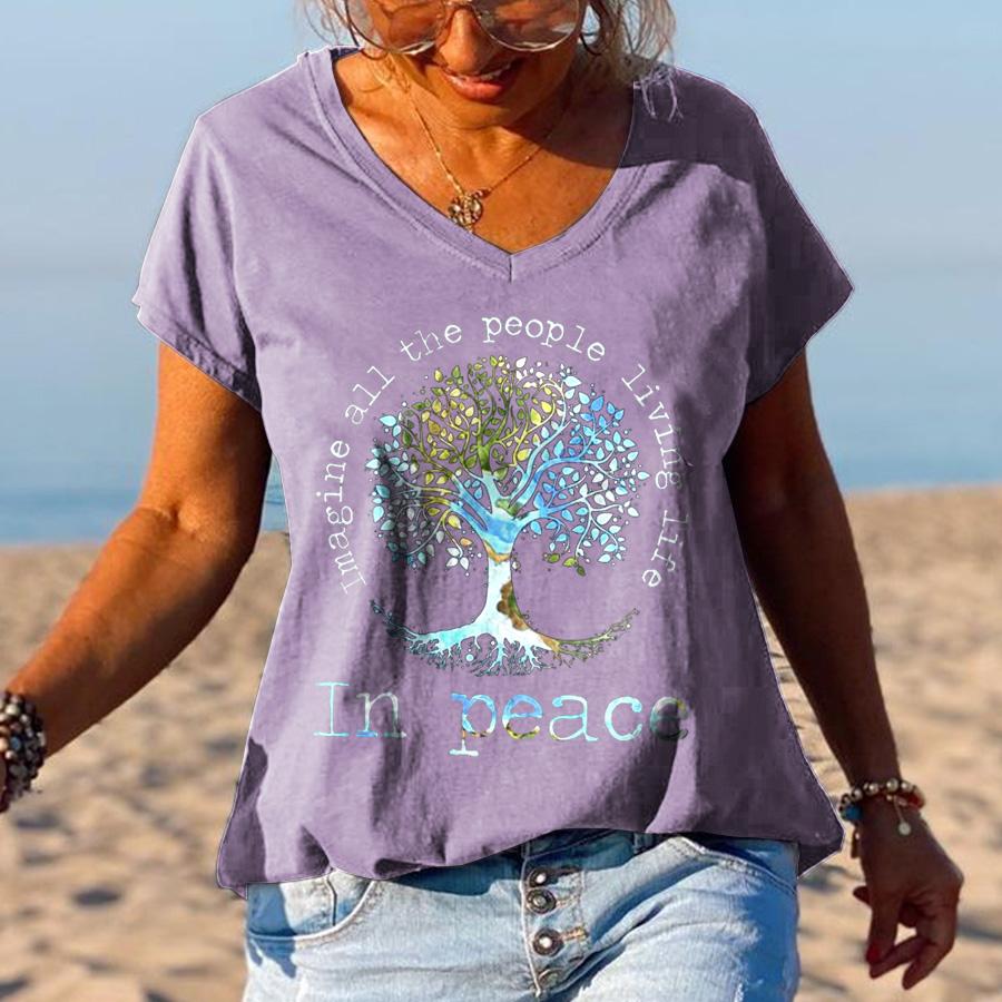 Imagine All The People Living Life Tree Of Life Graphic Tee - Outlets Forever