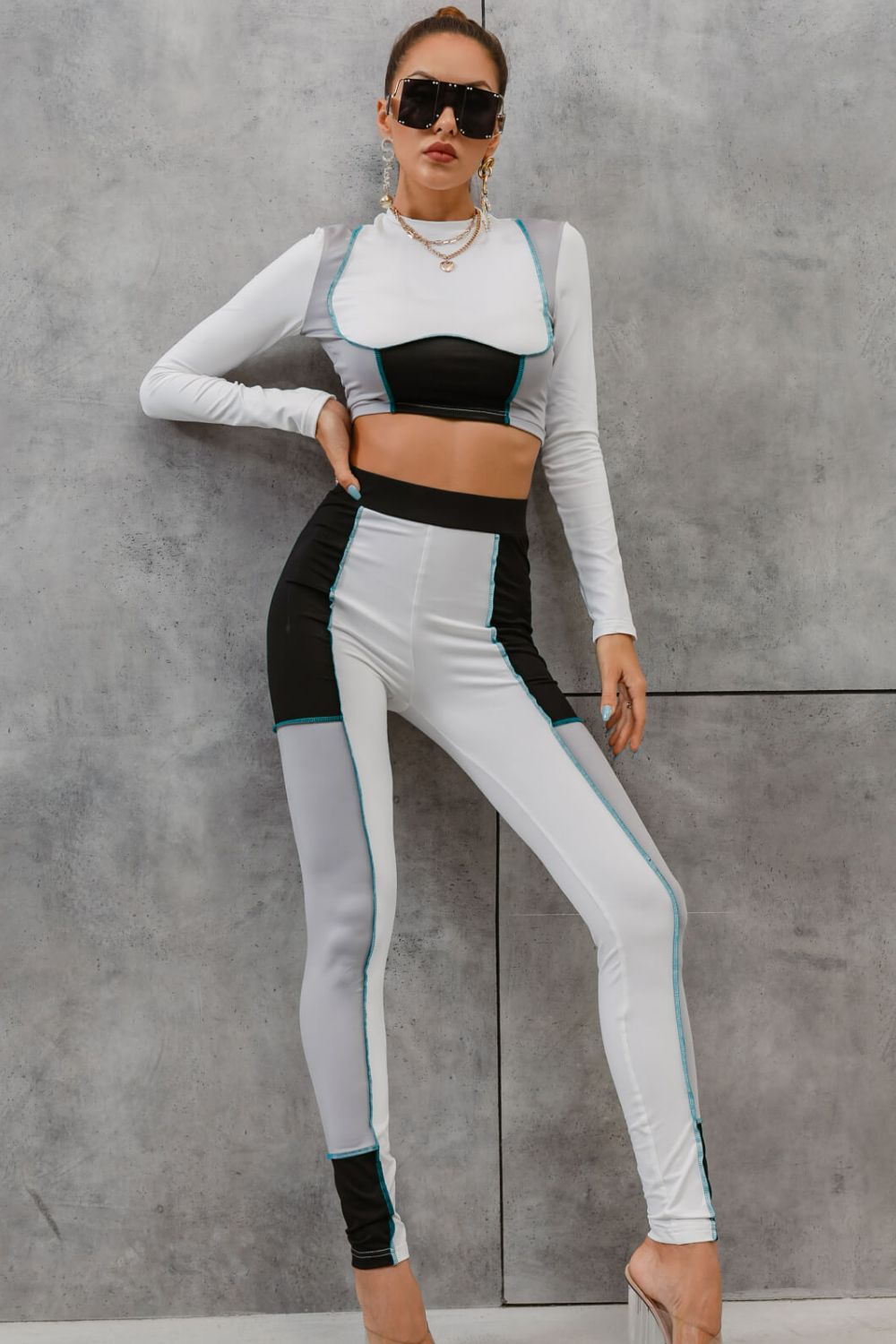 Color Block Crop Top and Leggings Set - Outlets Forever