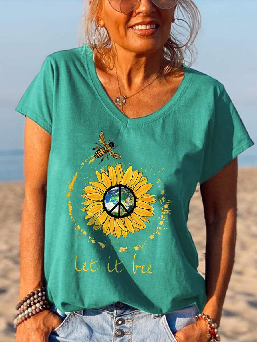 Let It Bee Peace Sunflower Graphic Tee - Outlets Forever