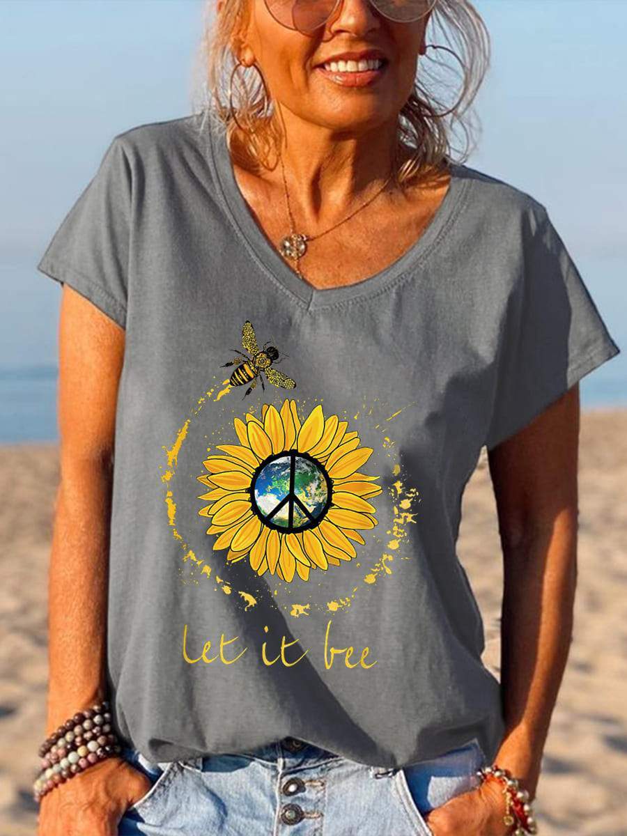 Let It Bee Peace Sunflower Graphic Tee - Outlets Forever