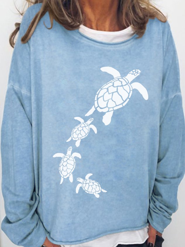 Women Sea Turtle Letter Long Sleeve Top - Outlets Forever