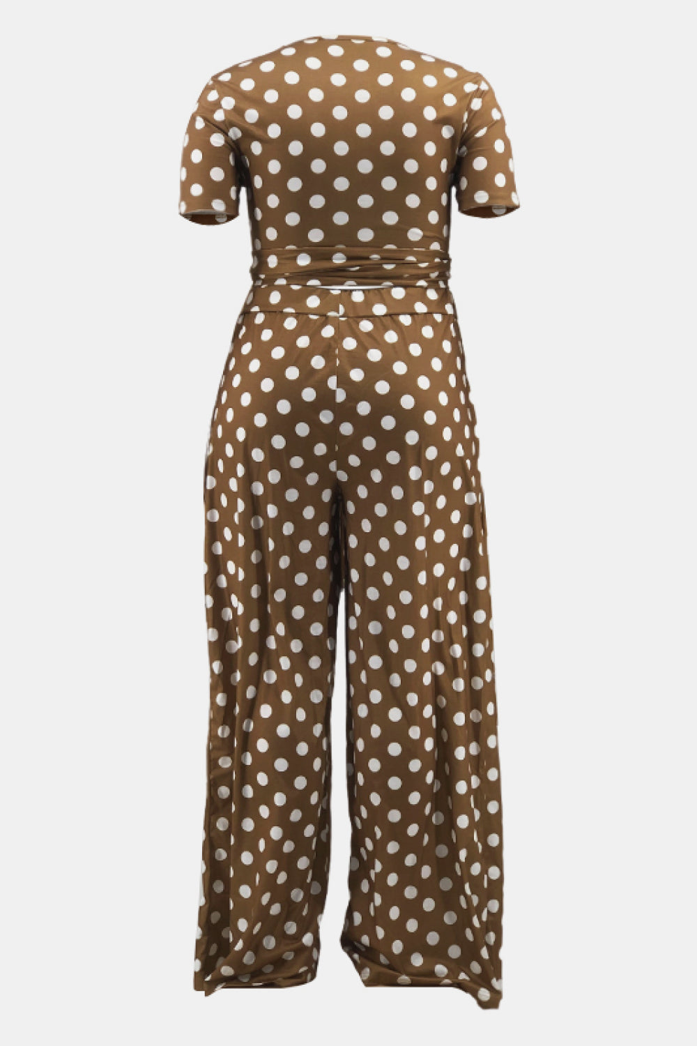 Plus Size Polka Dot Short Sleeve Top and Wide Leg Pants Set - Outlets Forever