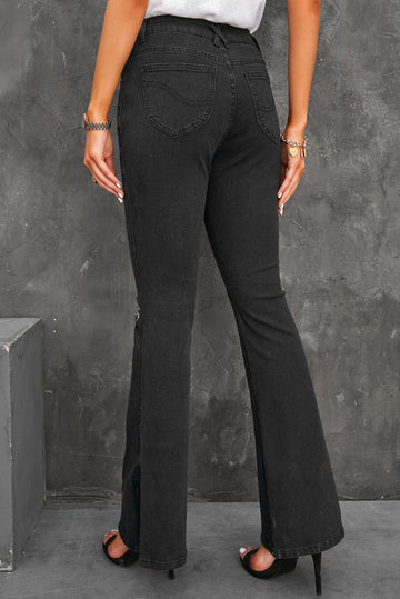 Side Slit Distressed Flare Jeans