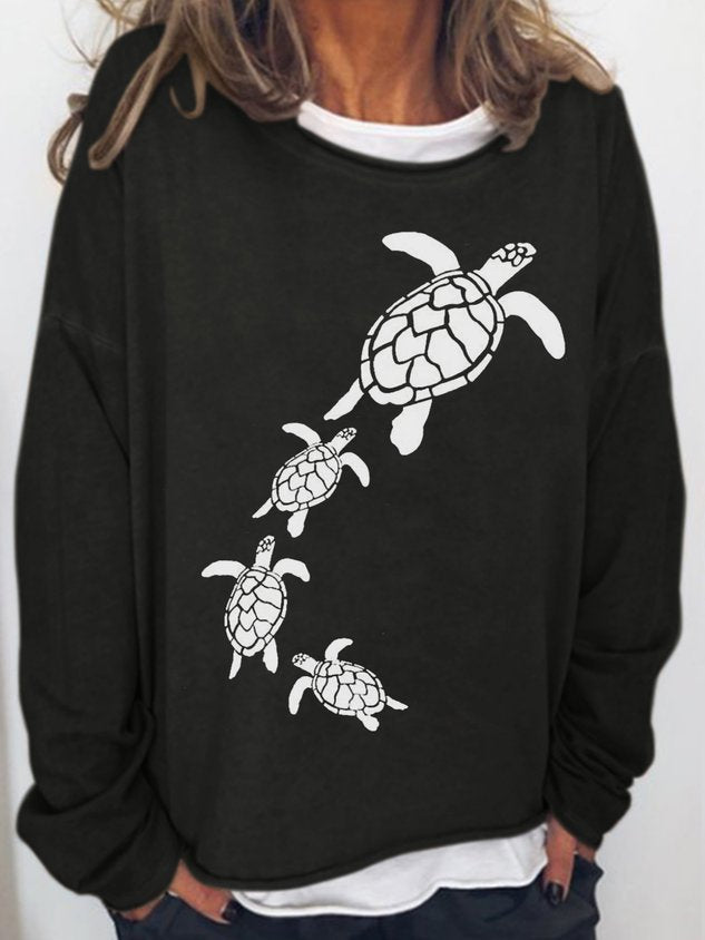 Women Sea Turtle Letter Long Sleeve Top - Outlets Forever