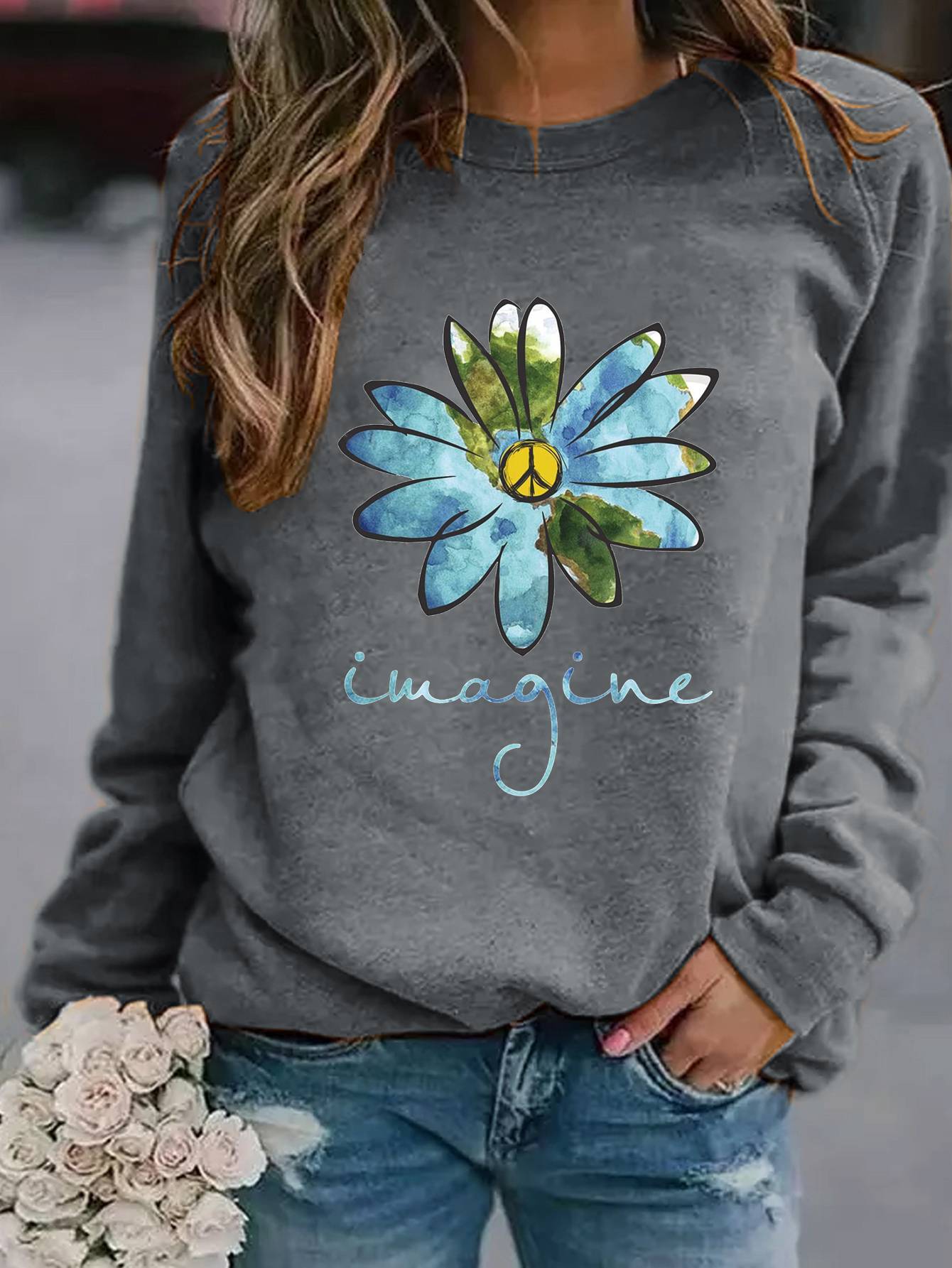 Imagine Peace Flower Women’s Sweatshirt - Outlets Forever