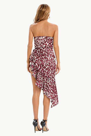 Leopard Strapless Ruffle Hem Dress