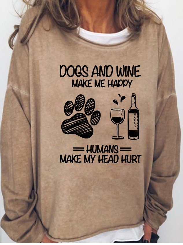 Dog And Wine Letter Long Sleeve Top - Outlets Forever