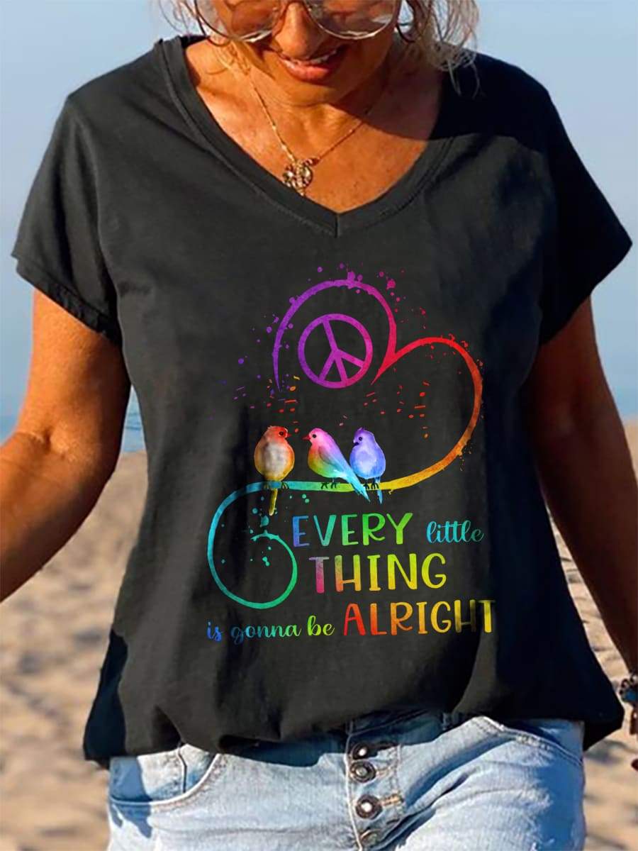 Every Little Thing Is Gonna Be Alright Peace Bird Graphic Tee - Outlets Forever