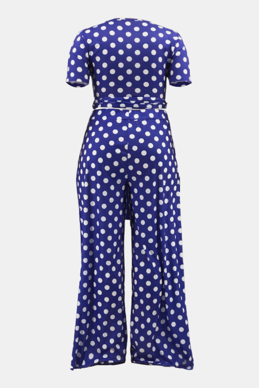 Plus Size Polka Dot Short Sleeve Top and Wide Leg Pants Set - Outlets Forever