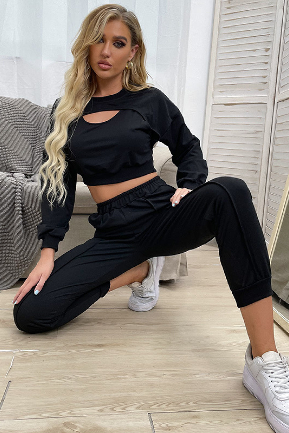 Cut Out Crop Top and Joggers Set - Outlets Forever