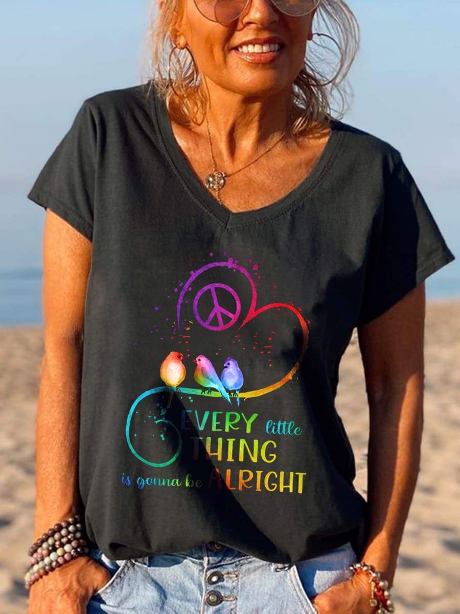 Every Little Thing Is Gonna Be Alright Peace Bird Graphic Tee - Outlets Forever