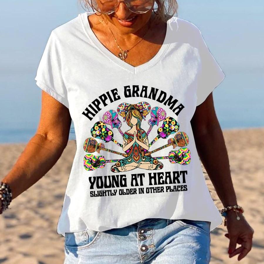 Hippie Grandma Young At Heart Slightly Older In Other Places Graphic Tees - Outlets Forever