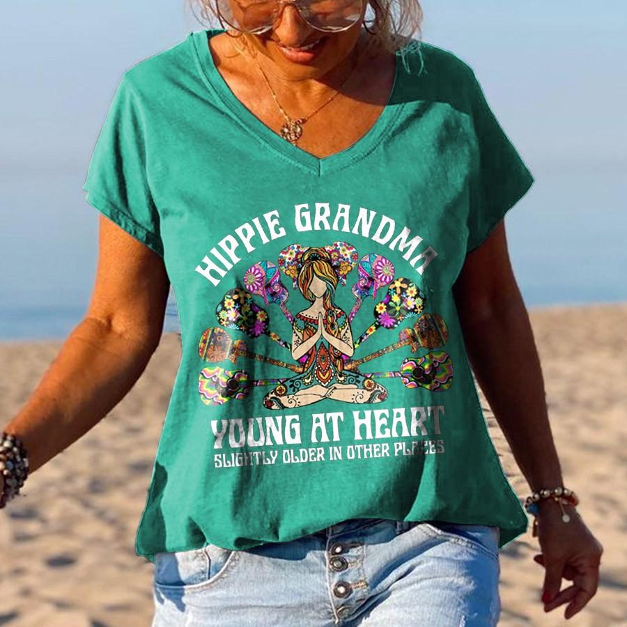 Hippie Grandma Young At Heart Slightly Older In Other Places Graphic Tees - Outlets Forever