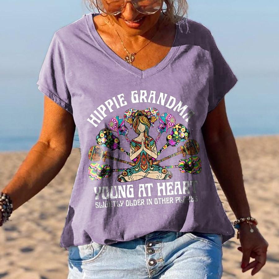 Hippie Grandma Young At Heart Slightly Older In Other Places Graphic Tees - Outlets Forever