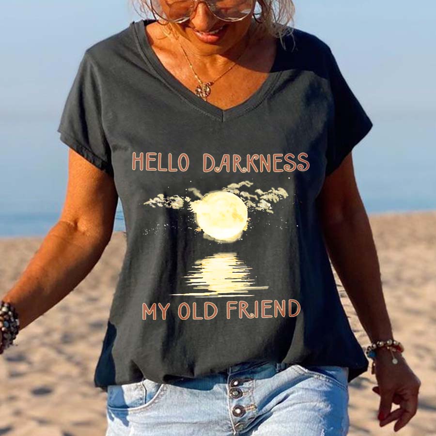 Hello Darkness My Old Friend Moonlight Printed Graphic Tee - Outlets Forever