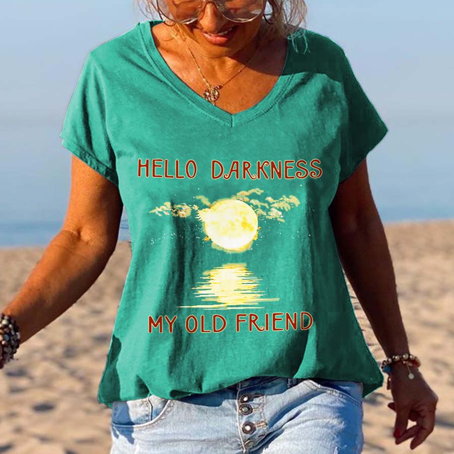 Hello Darkness My Old Friend Moonlight Printed Graphic Tee - Outlets Forever