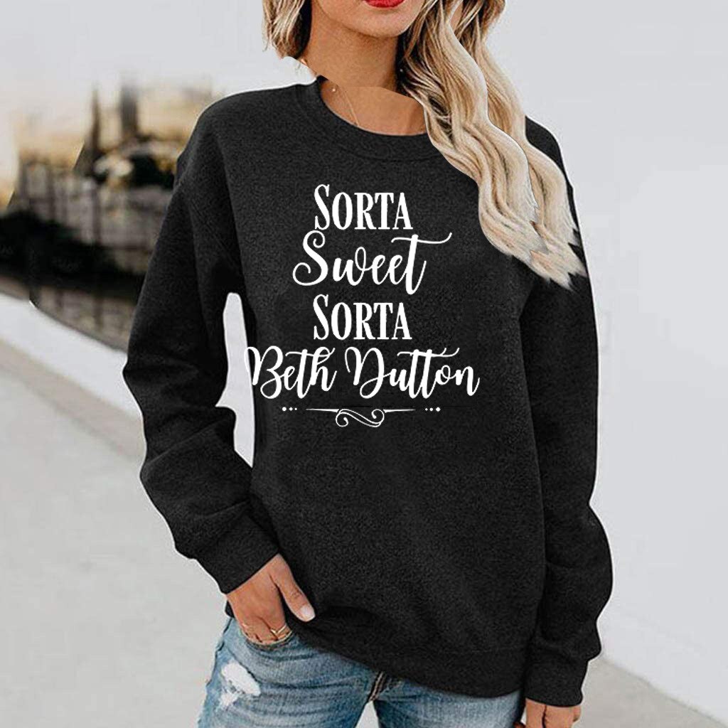 Women Sorta Sweet sorts Letters Printed Sweatshirts Winter Casual Loose Pullovers Jumper Tops