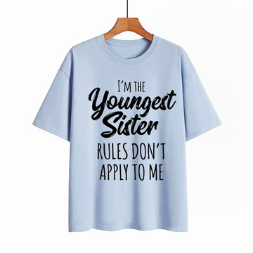 Youngest Sister Printed T-Shirt Women Short-Sleeved T-Shirt Summer Loose Cotton Casual Streetwear Tees Tops