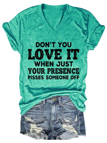 Womens Don't You Love It V-Neck Short Sleeve 100% Cotton T-shirt