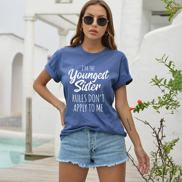 Youngest Sister Printed T-Shirt Women Short-Sleeved T-Shirt Summer Loose Cotton Casual Streetwear Tees Tops