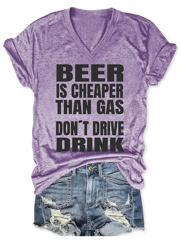 Womens Ladies Don't Drive Drinke  V-Neck  100% Cotton T-shirt