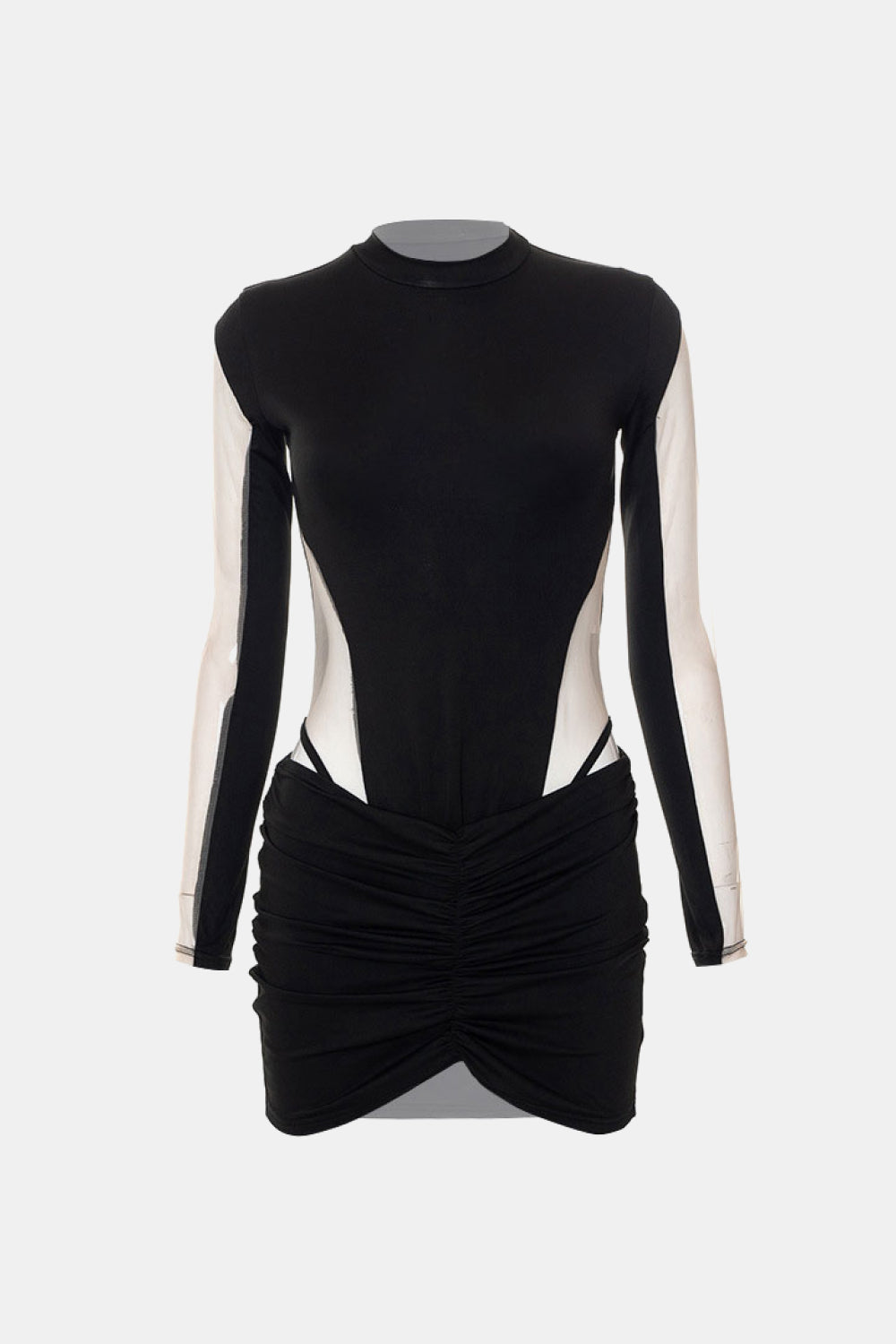 Spliced Mesh Bodysuit and Ruched Skirt Set - Outlets Forever