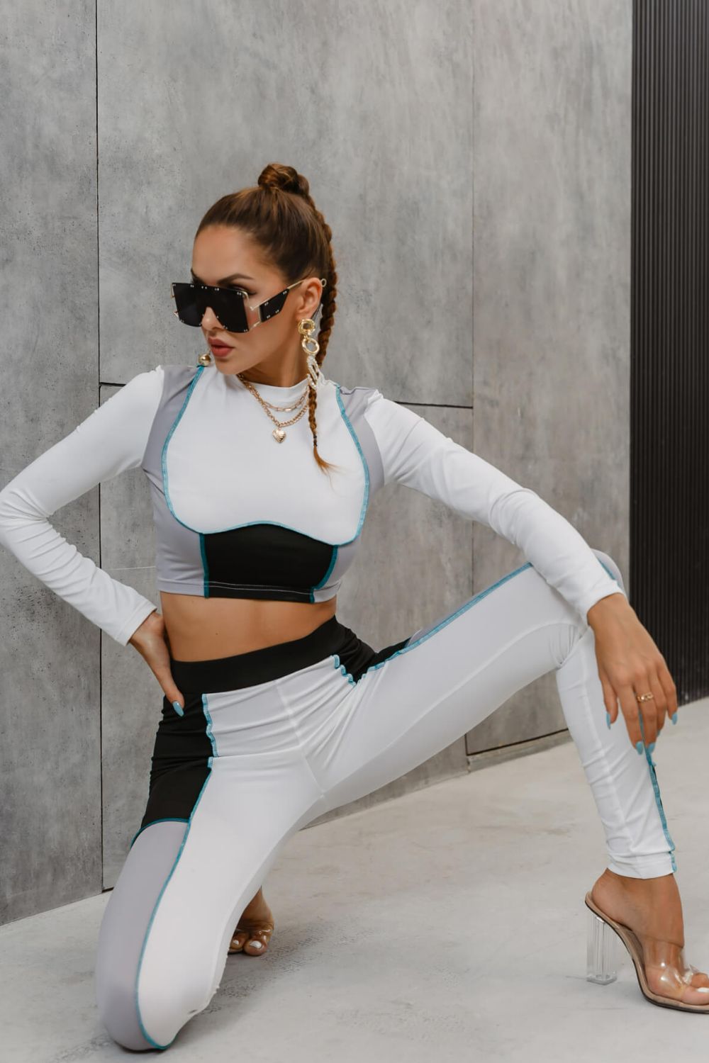 Color Block Crop Top and Leggings Set - Outlets Forever