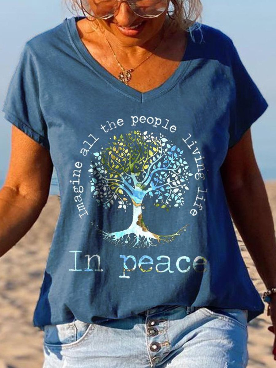 Imagine All The People Living Life Tree Of Life Graphic Tee - Outlets Forever