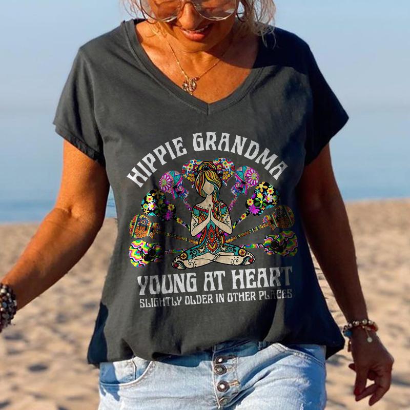 Hippie Grandma Young At Heart Slightly Older In Other Places Graphic Tees - Outlets Forever