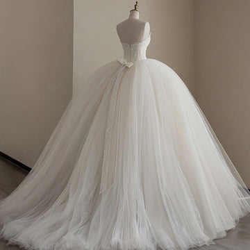 Elegant lady tail satin heavy industry light wedding dress