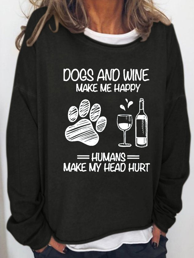 Dog And Wine Letter Long Sleeve Top - Outlets Forever