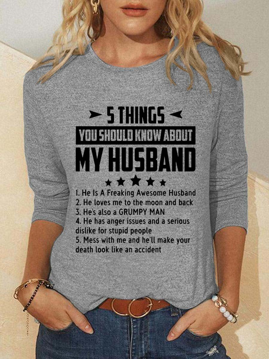 Women Five Things About My Husband Long Sleeve Top - Outlets Forever
