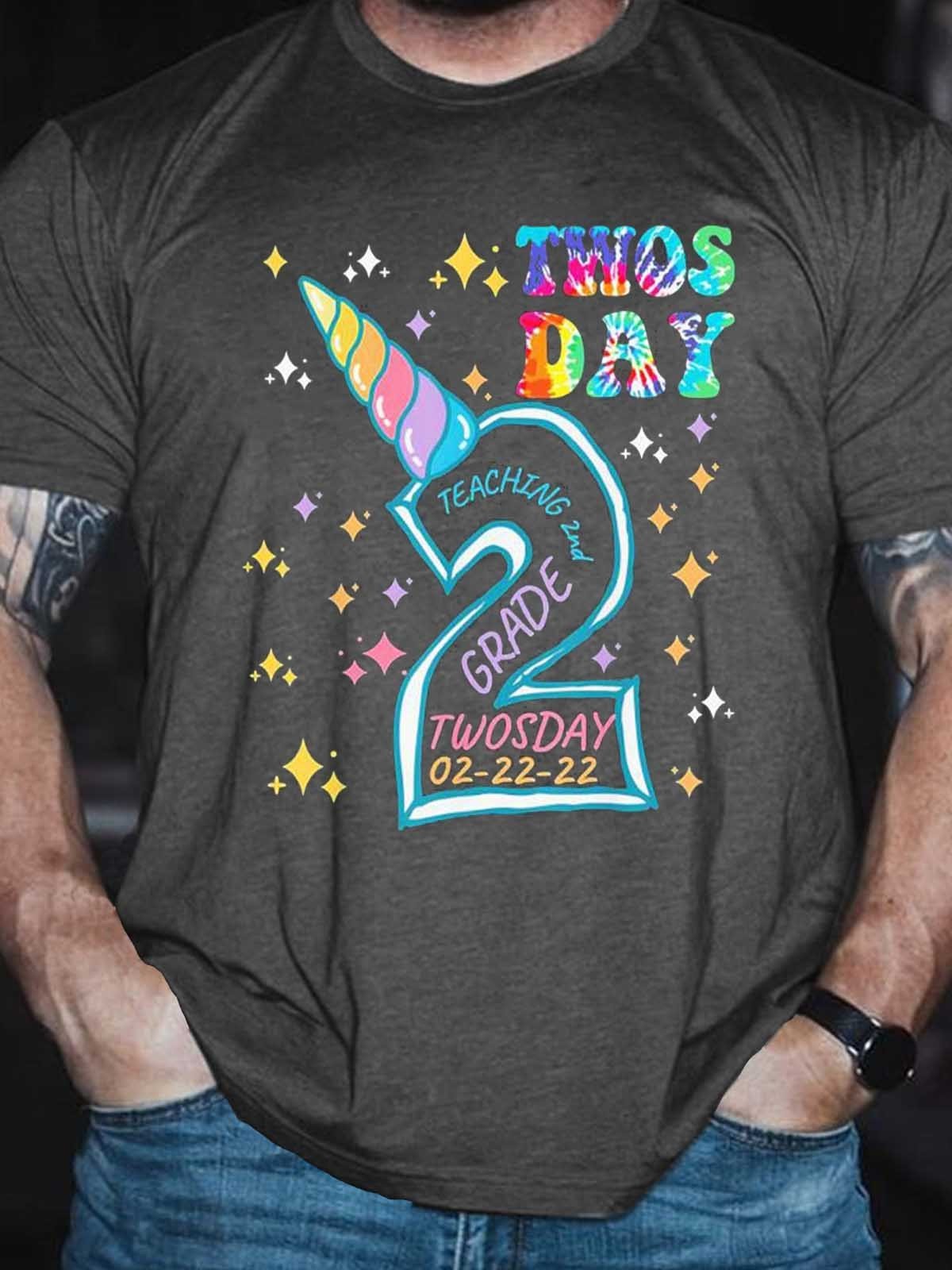 Men's Unicorn Teaching 2nd Grade On Twosday 2-22-22 T-Shirt - Outlets Forever