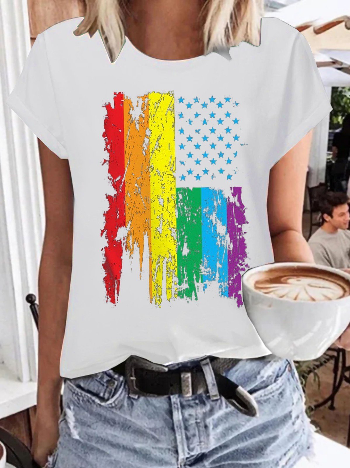 Gay Pride Parade American Flag Women's T-shirt - Outlets Forever
