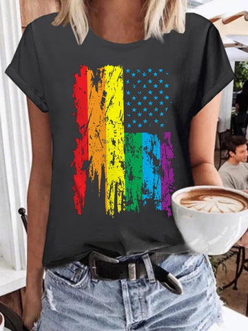 Gay Pride Parade American Flag Women's T-shirt - Outlets Forever