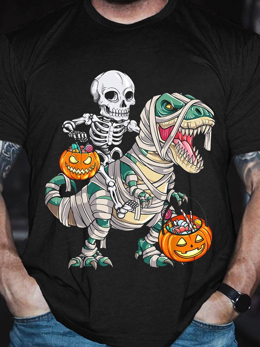 Men's Skeleton Riding Mummy Dinosaur  T-shirt - Outlets Forever