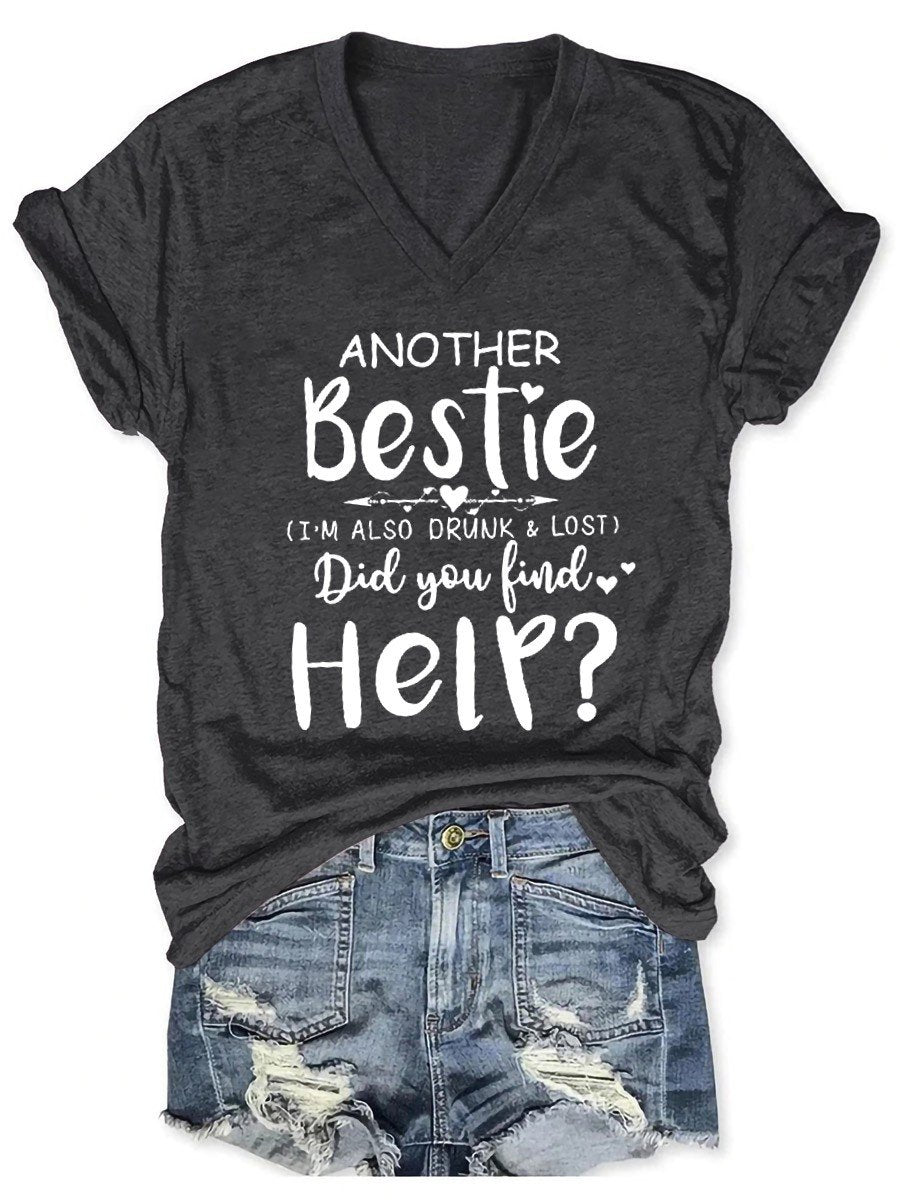 Women Another Bestie Funny V-Neck Tee - Outlets Forever