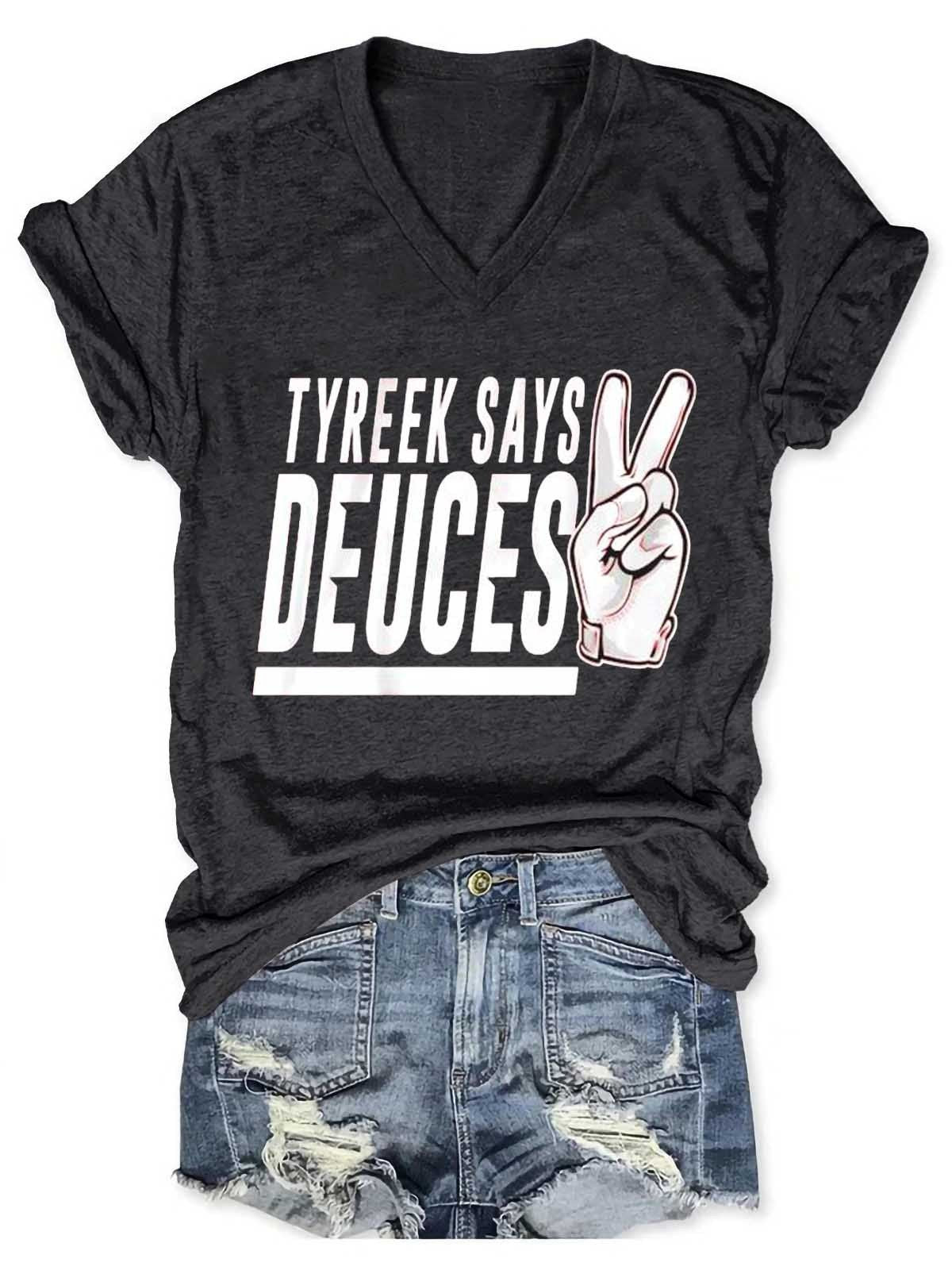 Women's Tyreek Hill Tyreek Says Deuces 2022 V-Neck T-Shirt - Outlets Forever