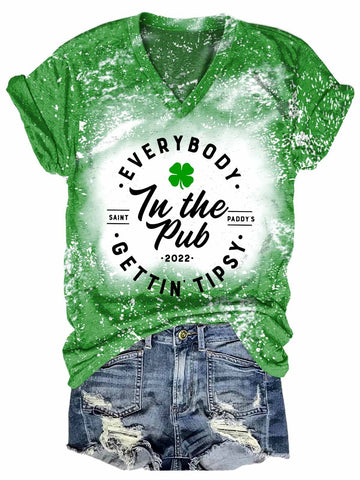 Women Everybody In The Pub St. Patrick's Day V-Neck T-Shirt - Outlets Forever