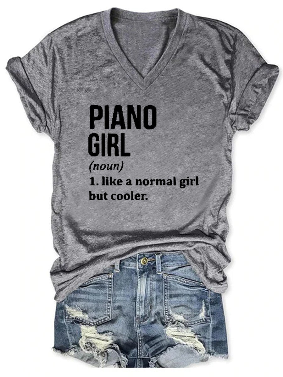 Women's Piano Girl Definition V-neck T-shirt - Outlets Forever