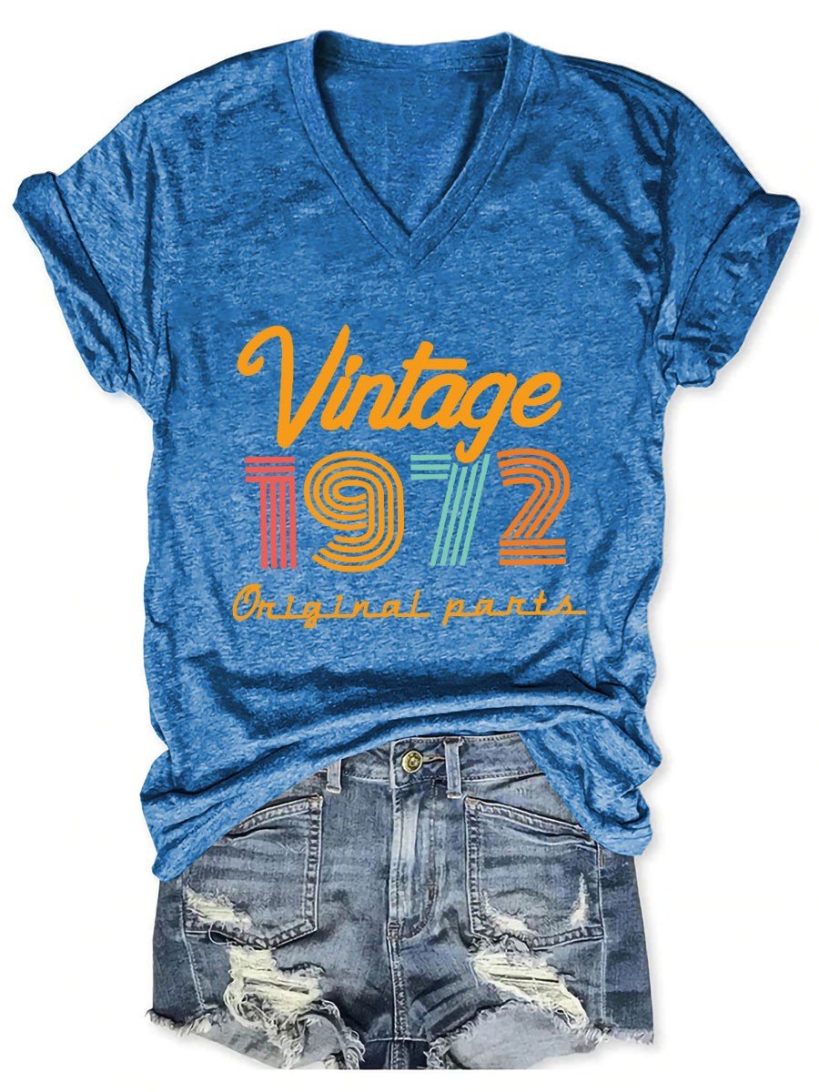 Women Vintage 1972 Funny 50th Birthday V-Neck Tee - Outlets Forever