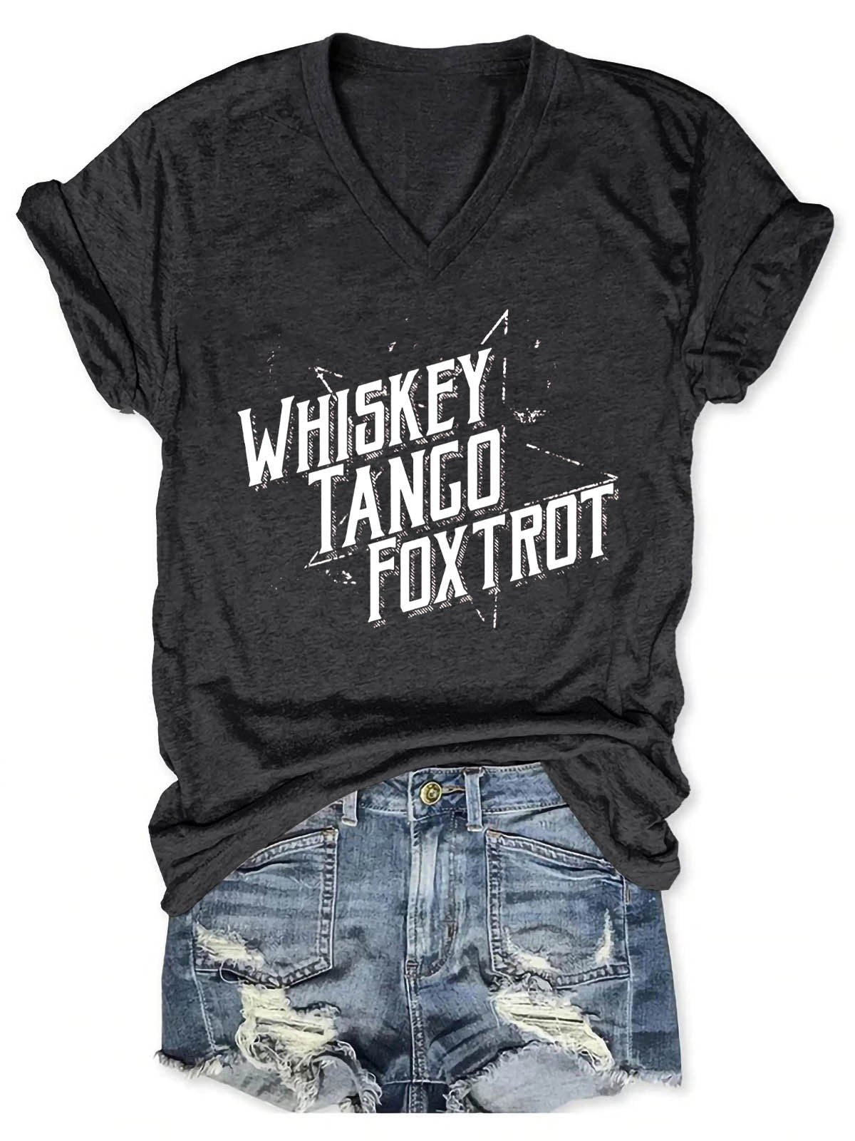 Women Whiskey Tango Foxtrot V-Neck T-Shirt - Outlets Forever