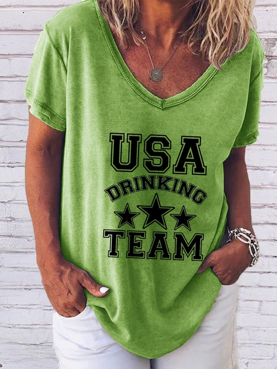 Women's Usa Drinking Team V-Neck T-Shirt - Outlets Forever