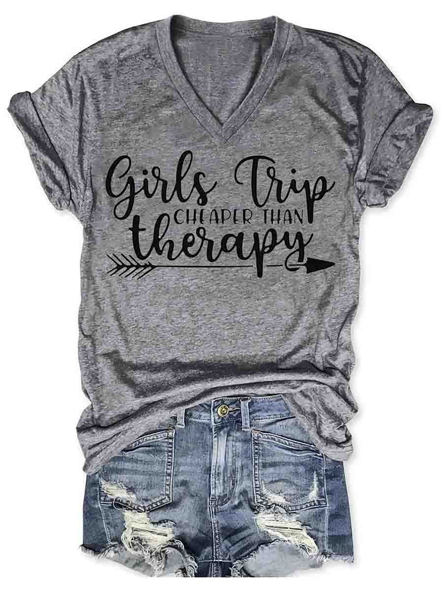 Women Girls Trip Therapy V-Neck Tee - Outlets Forever