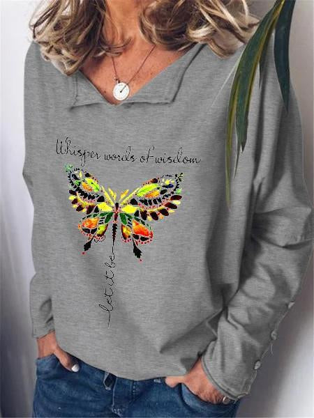 Women Whisper Words Of Wisdom Let It Be Butterfly Long Sleeve T-Shirt - Outlets Forever