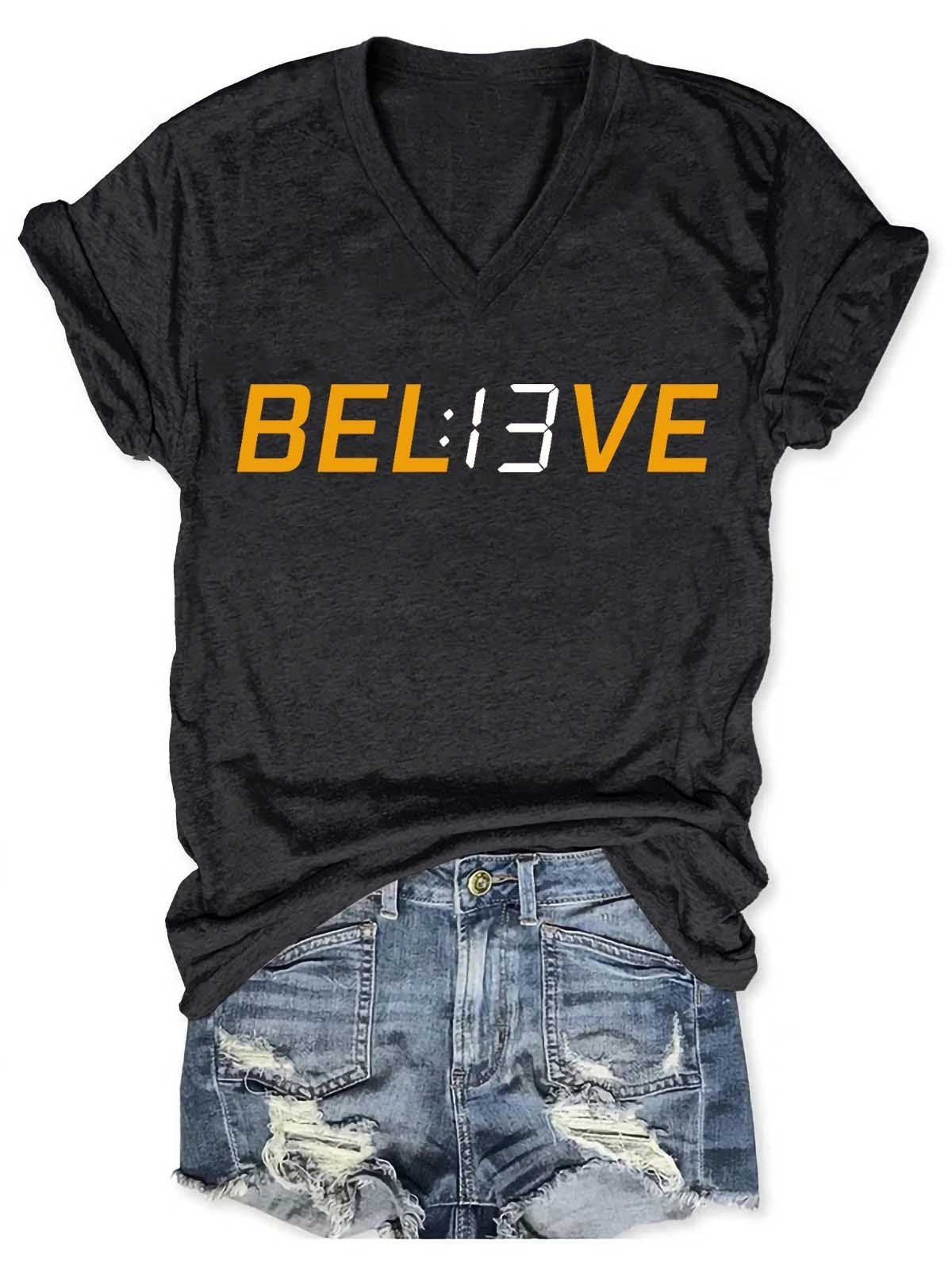 Women's Believe 13 Seconds V-Neck T-Shirt - Outlets Forever